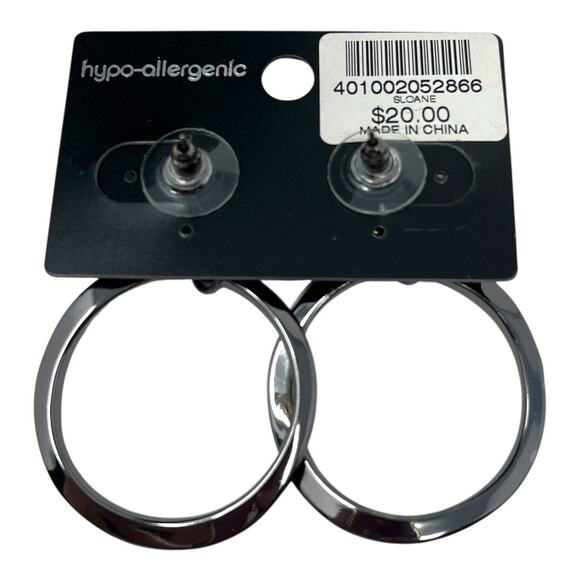 🆕 Chico’s Gunmetal Hoop Earrings – Modern Polished Drop Hoops Hypoallergenic NWT - Picture 2 of 3